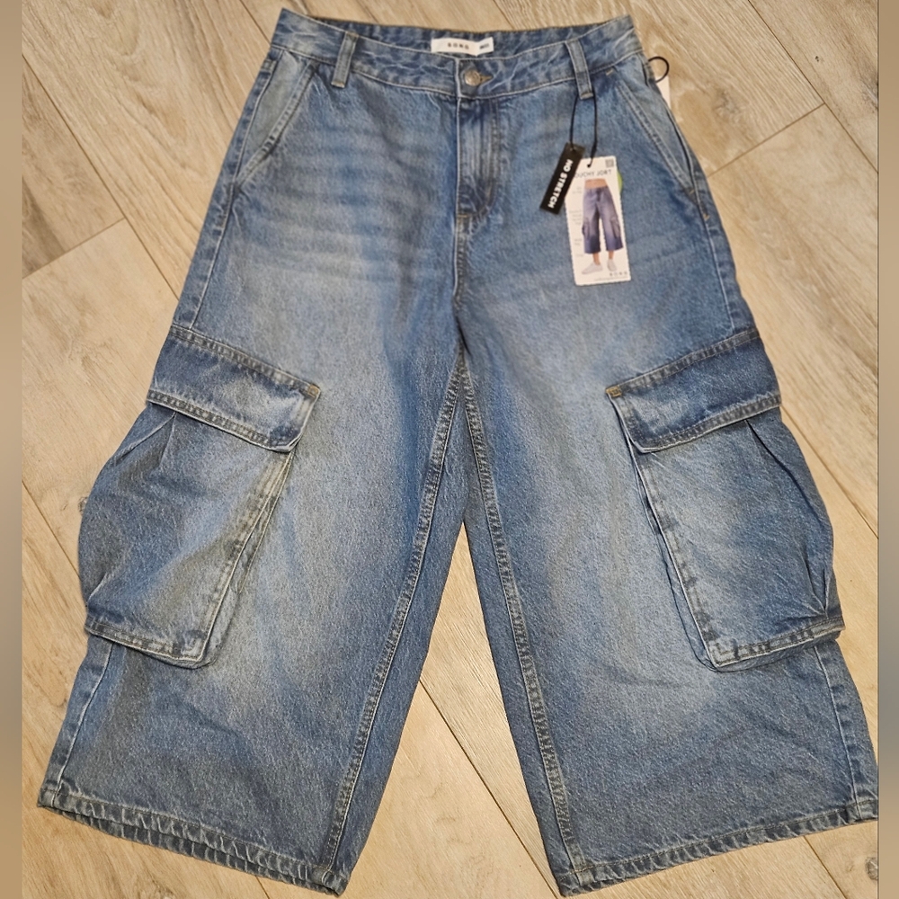 S.O.N.G. Slouchy Jort Blue Cargo Denim Shorts Junior's 00/23